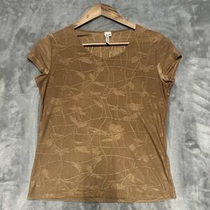 Susan Lawrence Shirt Womens Petite Large Brown Bronze Floral Baby Tee Vtg y2k